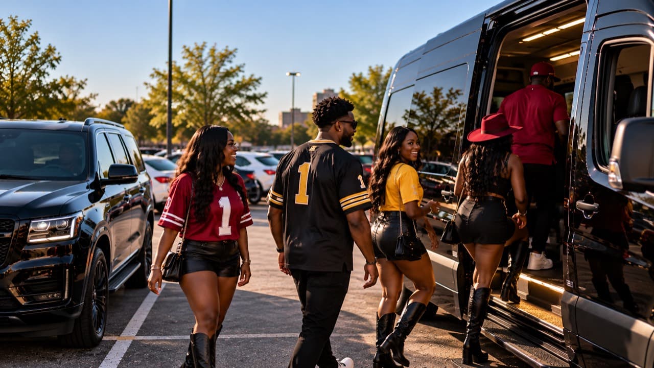 Guests boarding a shuttle