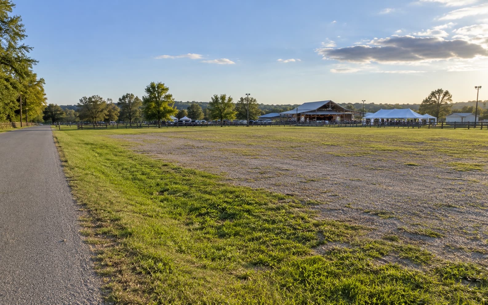 Open grounds near an event venue that could support overflow parking.